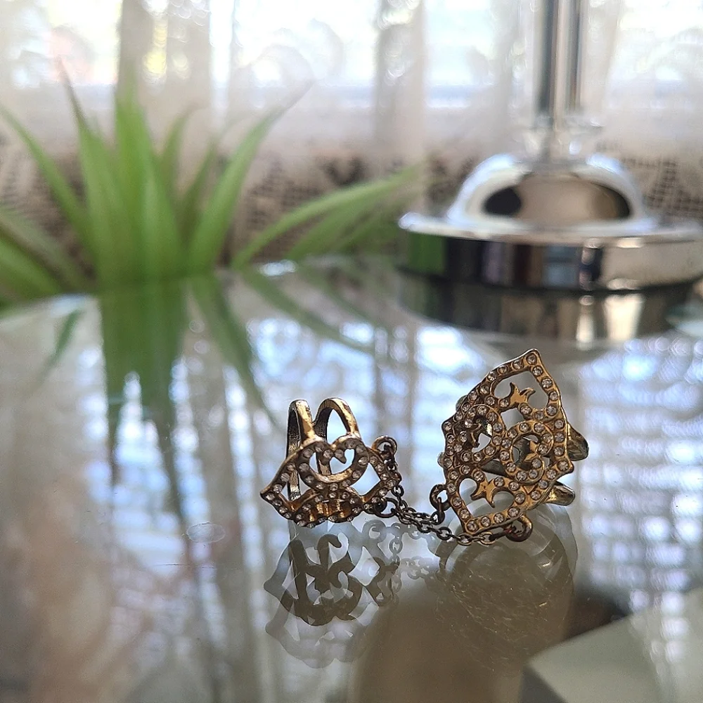 Two piece chain gold painted ring